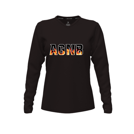 [CUS-DFW-TEES-CMF-VNK-LSL-BLK-FYXS-LOGO1] Decker Comfort T-Shirt (Female Youth XS, Black, V Neck, Logo 1, Long Sleeve)